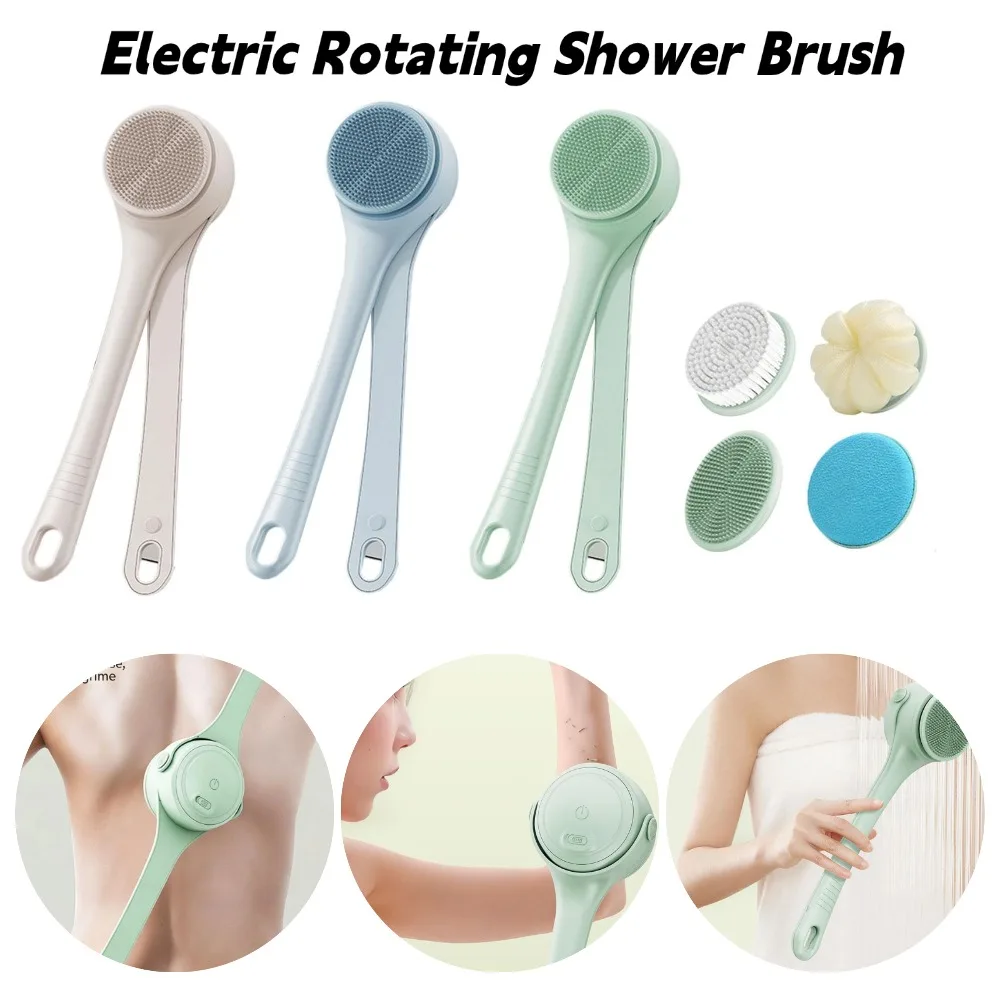 Electric Rotating Shower Body Scrubber Cleaner Brush Double Handle Easy To Use Back Scrubbing Two Speed Exfoliator Bath Brushes