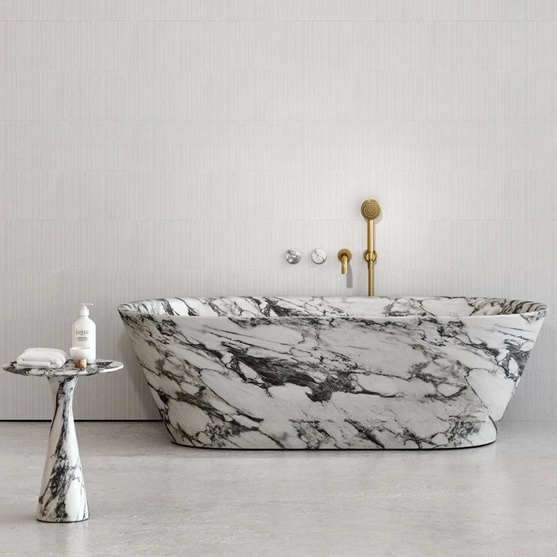 Natural marble bathtub Italian big flower white light luxury