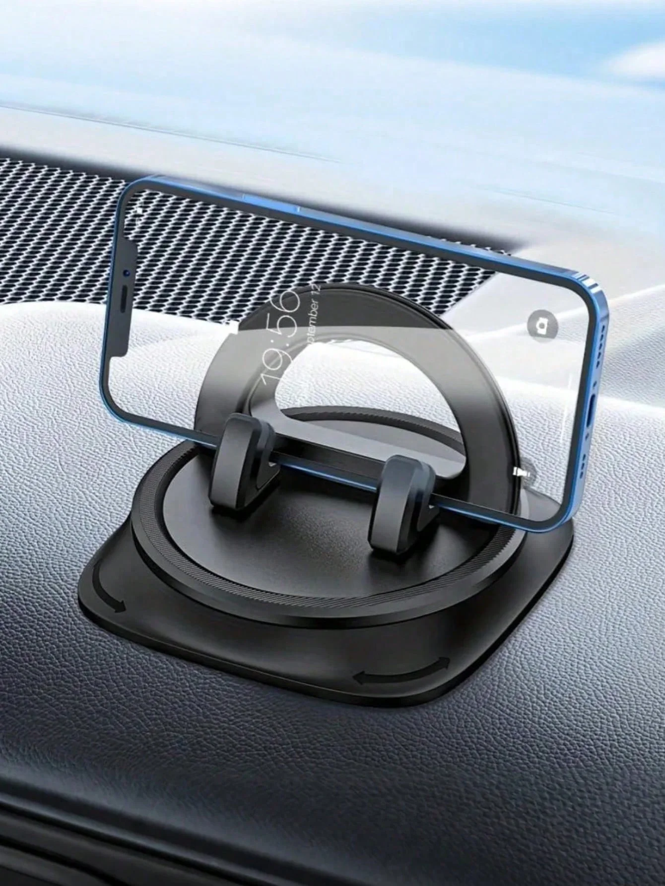 

360° Rotating Car Dashboard Phone Mount, Non-Skid Silicone Base, Secure Grip Holder, GPS Navigation, Adjustable Universal Dash P