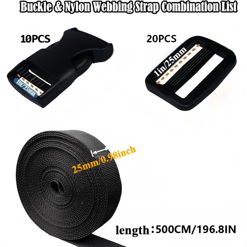 31Pcs Webbing Repair Kit Quick‑Release Buckles Sliders Nylon Strap for Luggage Backpack Pet Leash Collar DIY Sewing Craft
