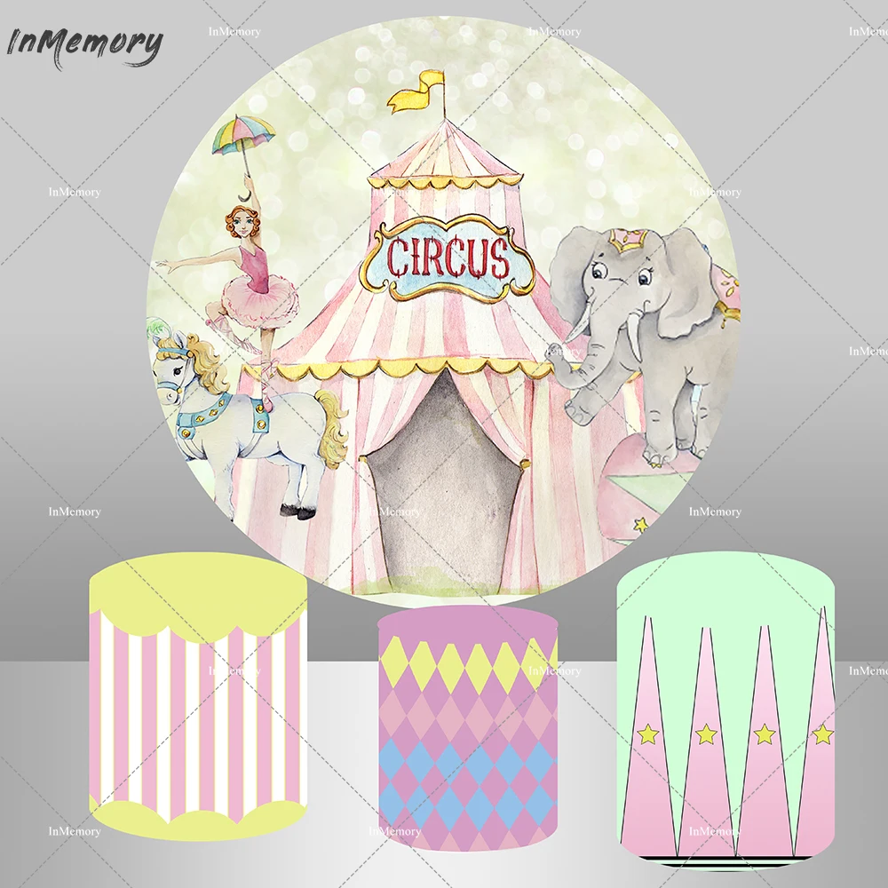 

Pink Circus Circle Round Backdrop Cover for Baby Shower Princess Girl Birthday Party Decoration Supplies Photo Background Banner