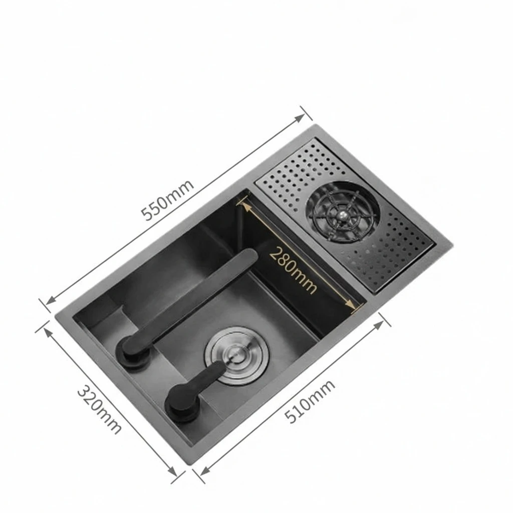 YEETE Cup Washer Invisible Sink 304 Stainless Steel Coffee Shop Island Mini Single Sink Black King Kong Surface Nano Craft