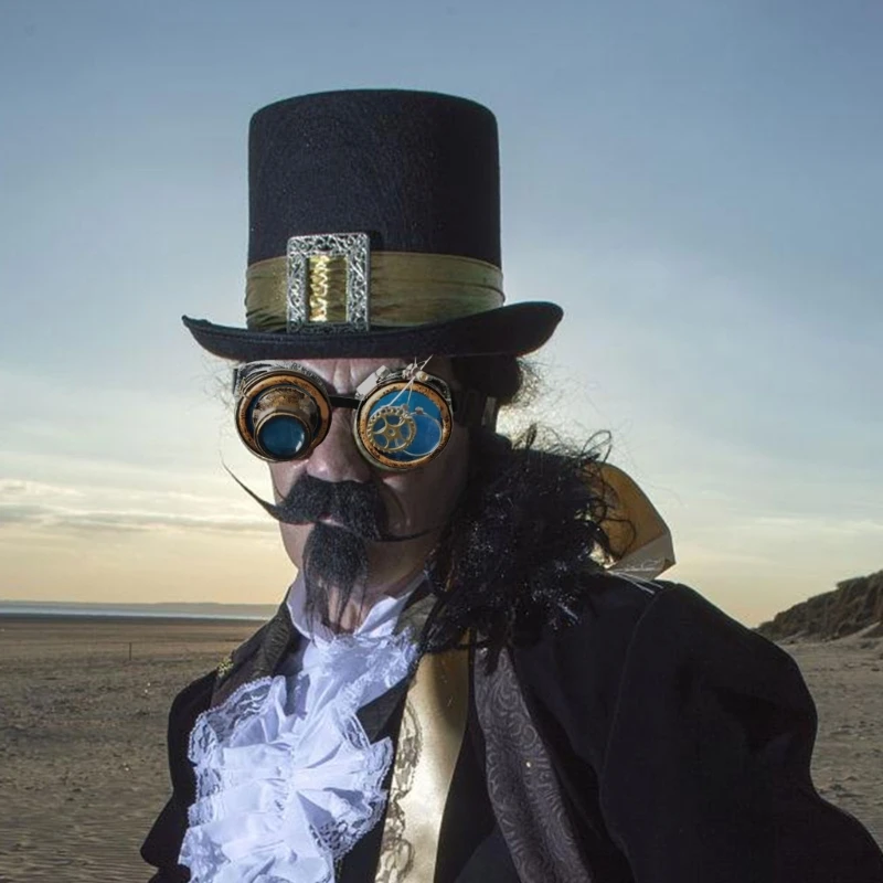Steampunk Goggles with Colored Lens Adjustable Strap for Men Women Halloween Cosplay Vintage Goth Steampunk Eyewears