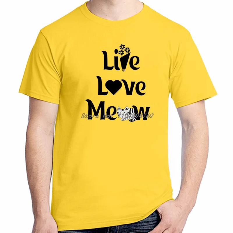 Live Love Meow-Camiseta y Tops con flores de gato y corazón, camisetas gráficas de productos recién llegados, Camiseta de manga corta con estampado de algodón