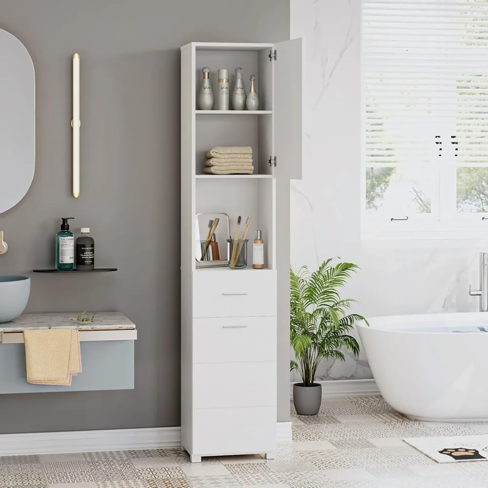 

FOTOSOK 71 Tall Storage Cabinet, Thin Corner Floor with Door, Freestanding Bathroom Cabinet 6 Tier Display Shelf for Bathroom Li