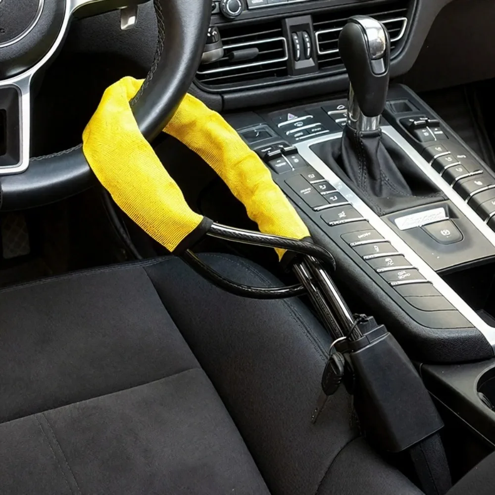 Car Steering Wheel Lock Anti-theft Steel Cable Security Device Universal Fit for Vehicle Prevent Theft Use with Keys Buckle Lock
