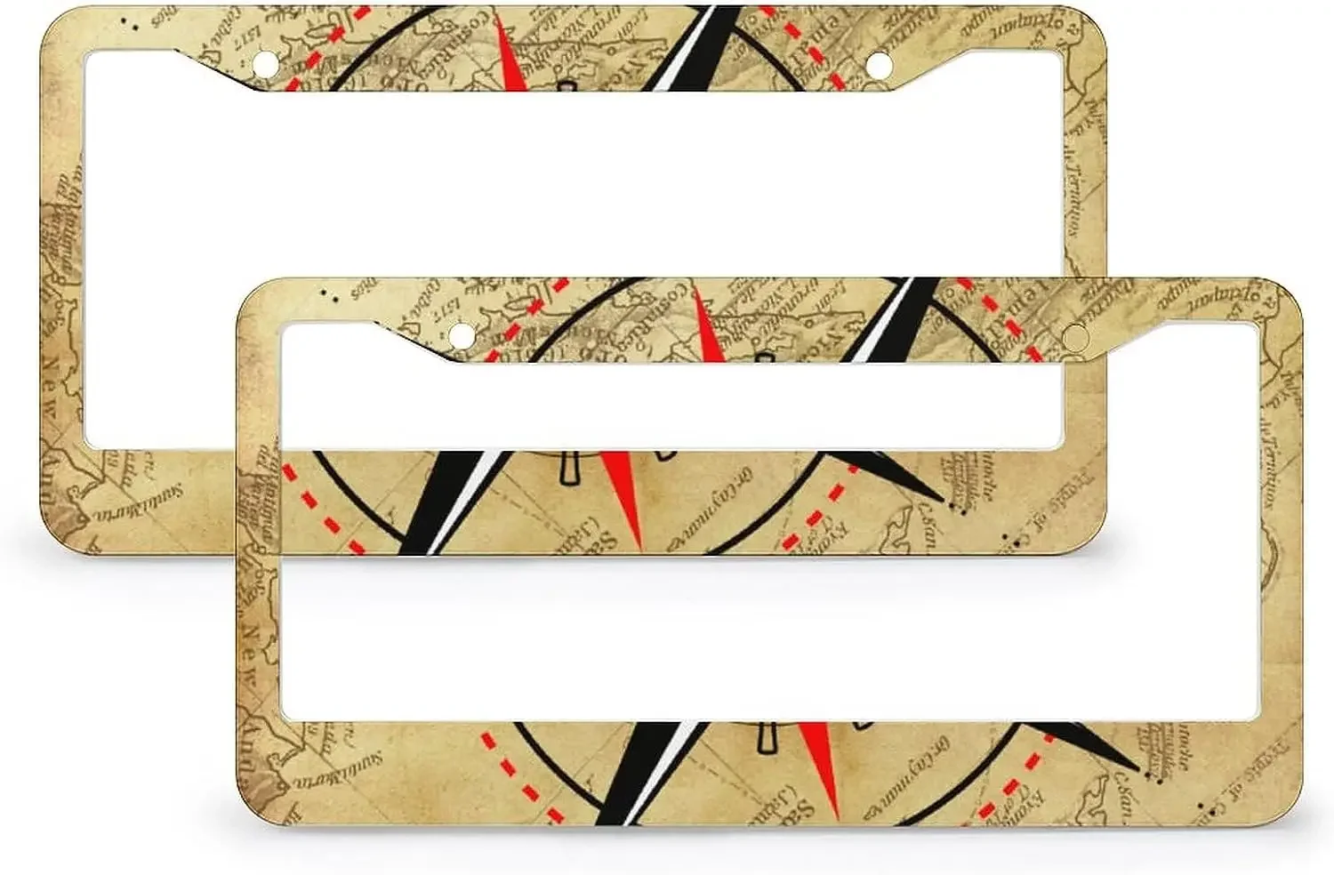 

Compass Old World Map License Plate Frame 2 Pack Art Historical Vintage Design License Plates for Women Men US Vehicles