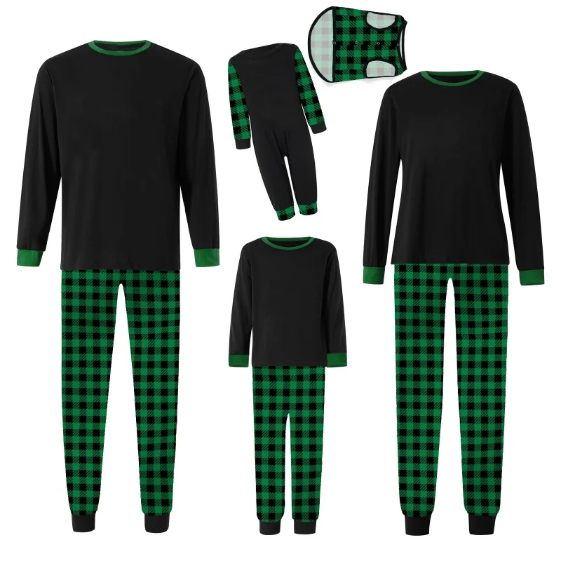 Christmas Family Matching Outfits Christmas Plaid Print Long Sleeve Tops Elastic Waist Pants for Fall Winter