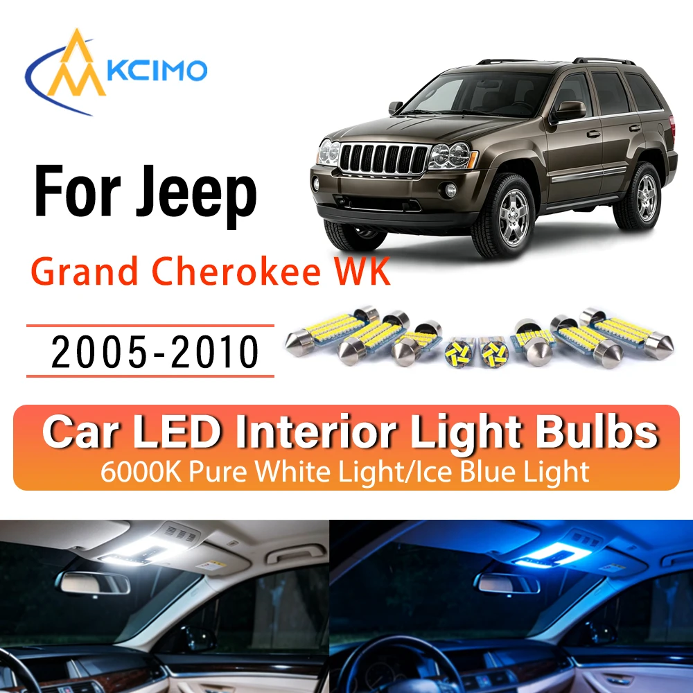 Premium LED Interior Lights For Jeep Grand Cherokee WK 2005-2010, Blue Light, White Light Kit Long Lasting Quick Setup