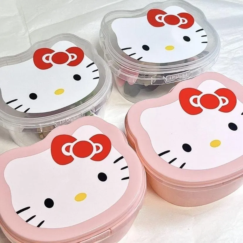 

Новая прозрачная миска для упаковки десертов из аниме «Hello Kitty», Настольная коробка для хранения мелочей, канцелярских принадлежностей, милая Пыленепроницаемая посуда для девушек