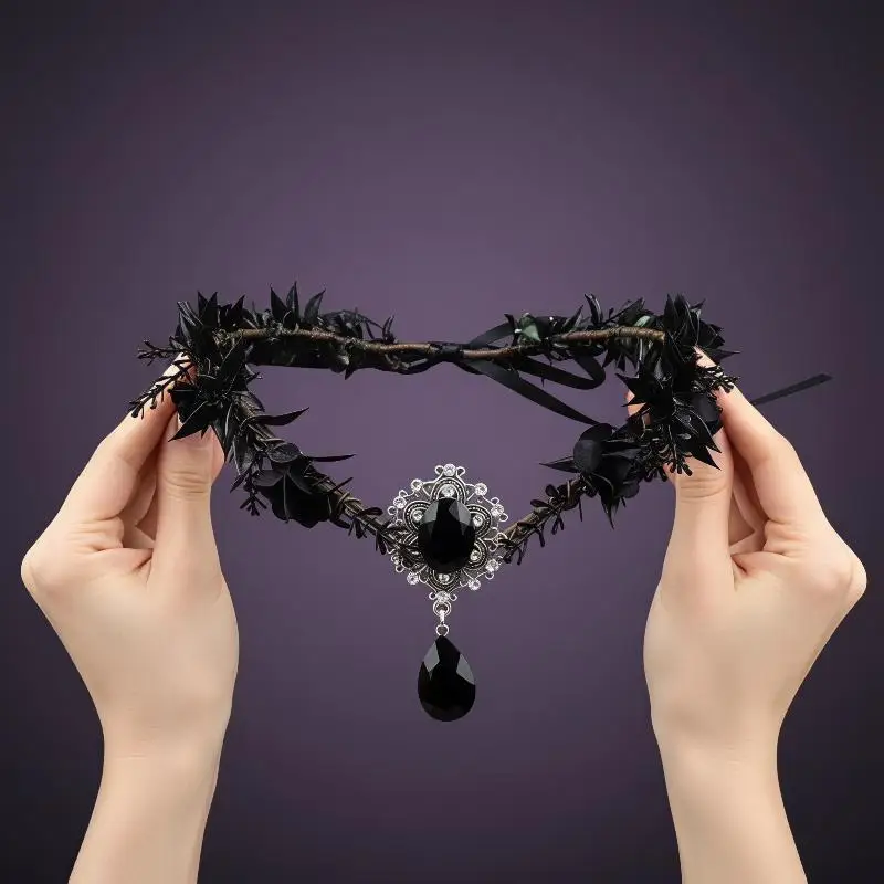 Modische Blumenranken-Elfenkrone Fantasy-Diadem Elfen-Tiara Haarband Künstlicher Blumenkranz Feenkopfschmuck Waldhochzeit – Detail 2