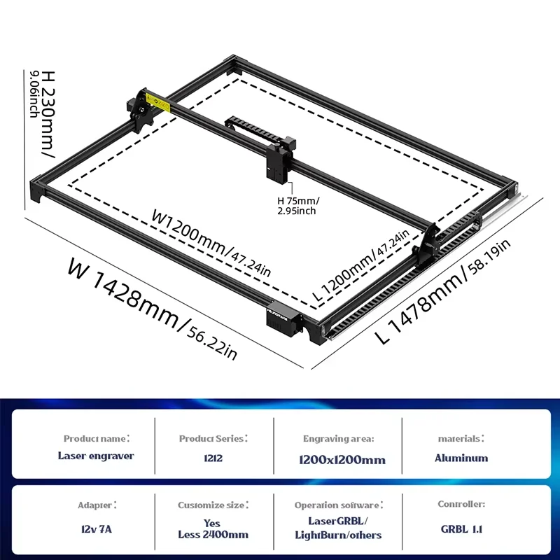 FEUNGSAKE Laser Engraving Cutting Machine Frame Kit Working Area 1200x1200mm Grbl Control Cnc Laser Engraver Frame