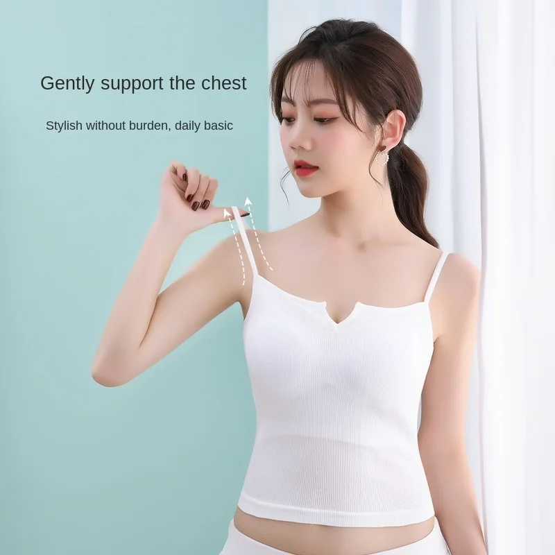 Women's comfortable breathable Underwear Suspender solid color short top vest with chest pad Outer wear leggings underwear