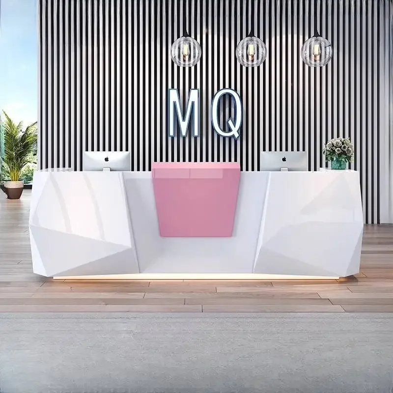 Company Office Reception Desks Curved Paint Cashier Reception Desks Consultation Beauty Customization Rezeption Theke Furniture