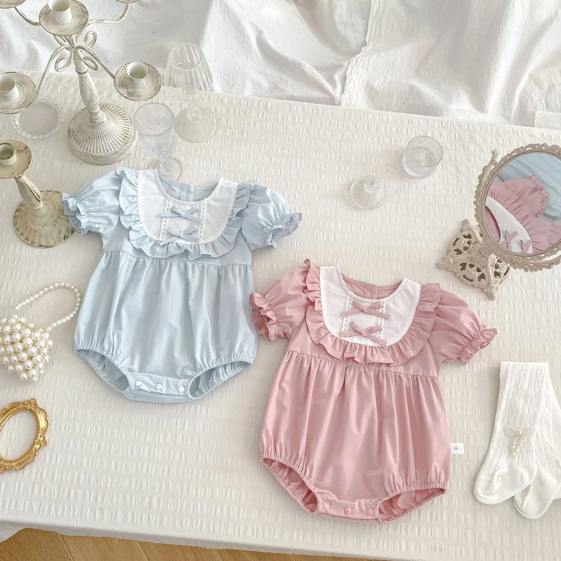 2026 New Baby Summer Outfit with Bow Bubble Short Sleeved Sweet and Beautiful Baby Kids Fashion Rompers