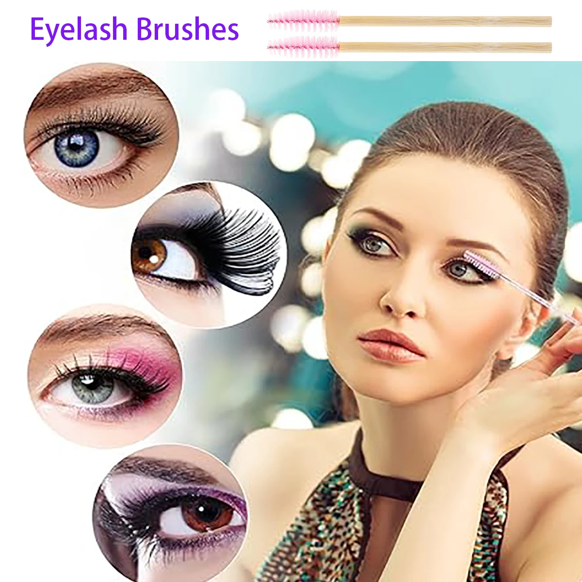 Brosses à cils avec manche en bambou pour les yeux, baguettes de mascara pour extensions de cils, pinceaux de maquillage