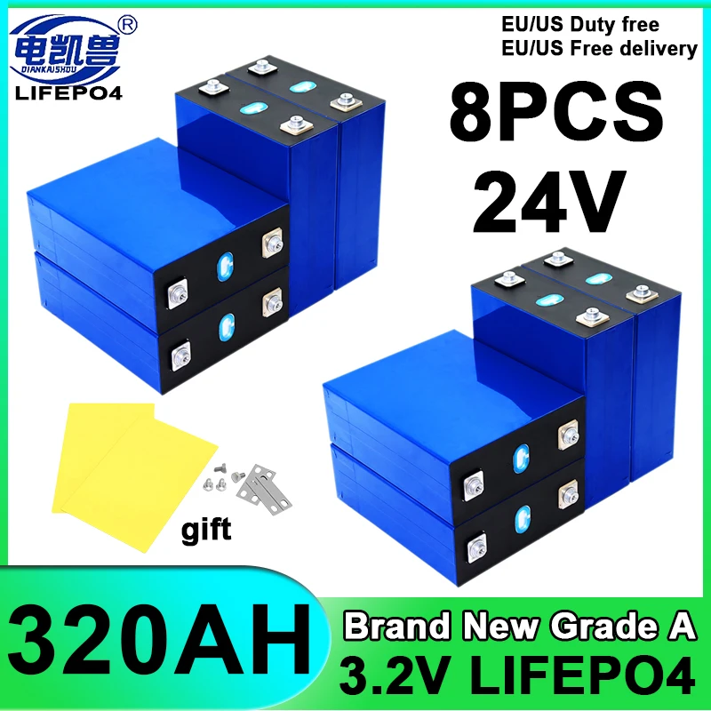 8PCS NEW Lifepo4 Battery 3.2V 320AH Grade A DIY 12V 24V 48V Lithium iron phosphate Cell Rechargeable golf cart batterie For RV