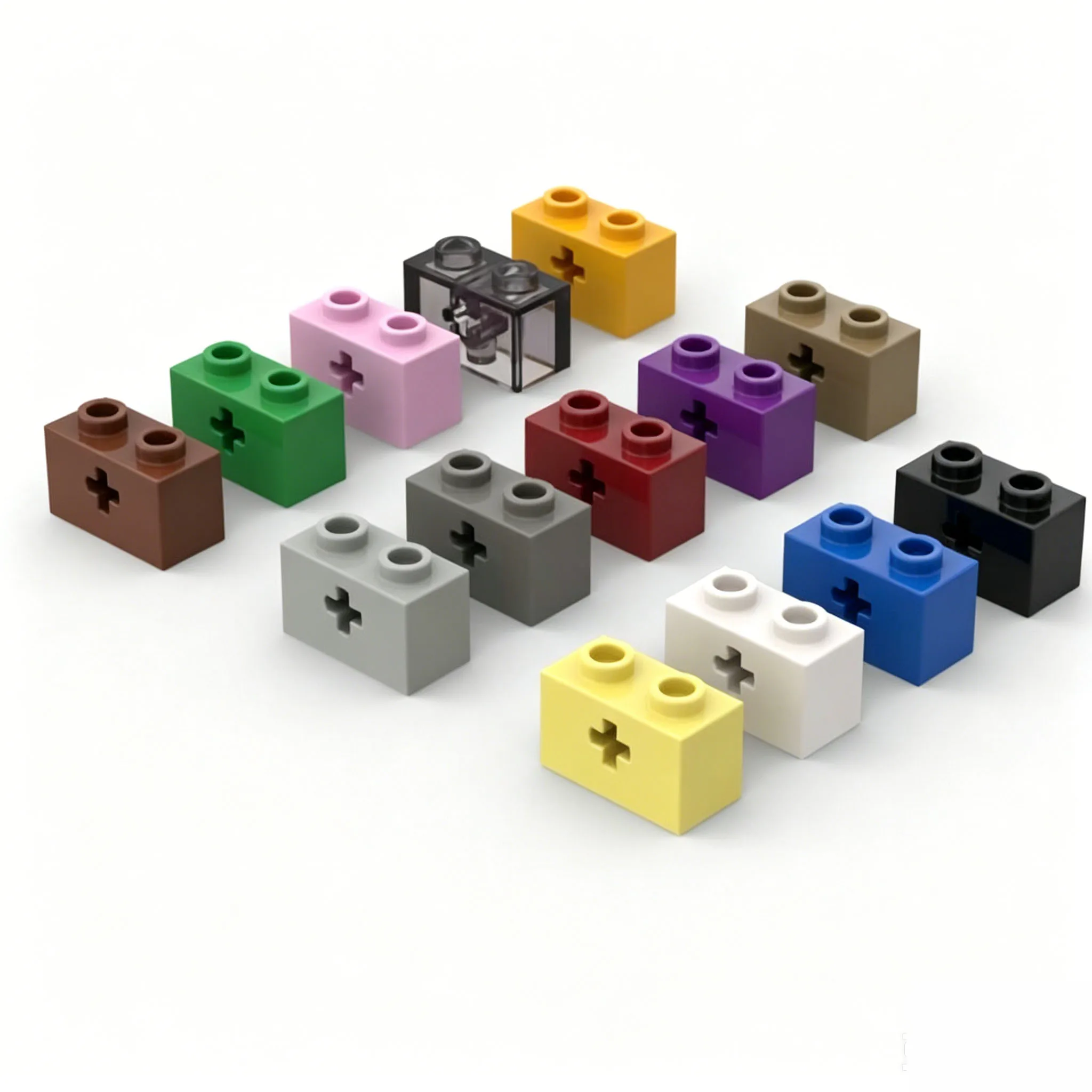 

60pcs MOC Technological Bricks 1x2 with Axle Hole DIY 32064 Building Block Compatible for All Brands Construction Particles Toy