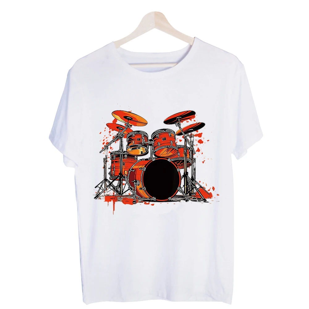 Men's Drum Set Graphic Tee, Short Sleeve Crew Neck T-Shirt for Music Lovers and Casual Streetwear