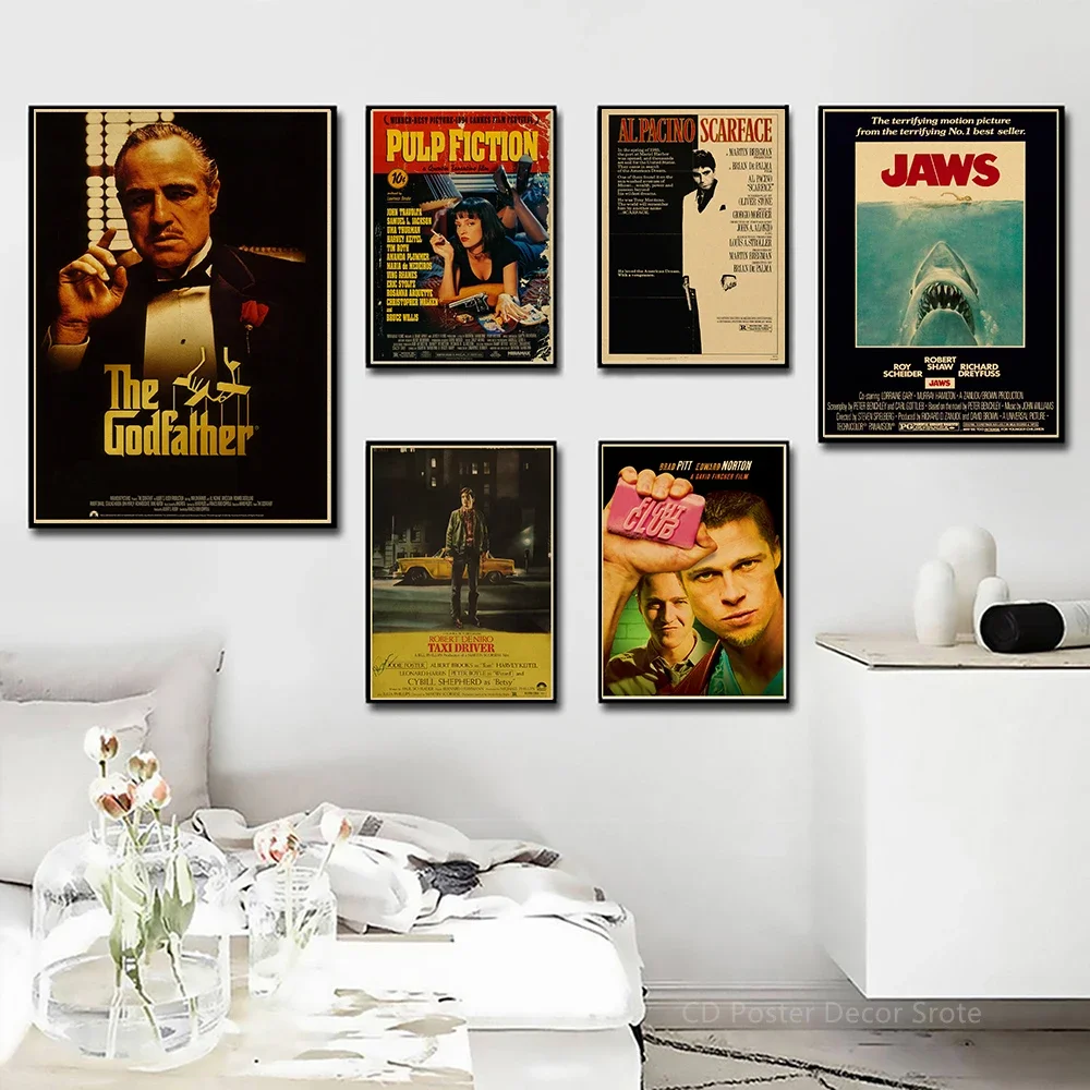 Affiches de films classiques vintage, impressions rétro, Pulp Fiction, affiche de parrain, film rétro, décor de chambre à la maison, art esthétique,