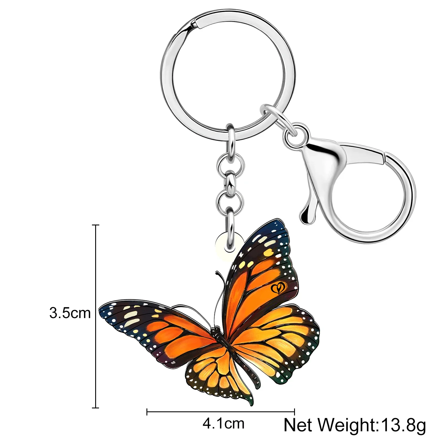 BONSNY Acrylic Orange Monarch Butterfly Key Ring Handbag Car Keychains Trendy Jewelry For Women Girls Keychains Gifts image 6