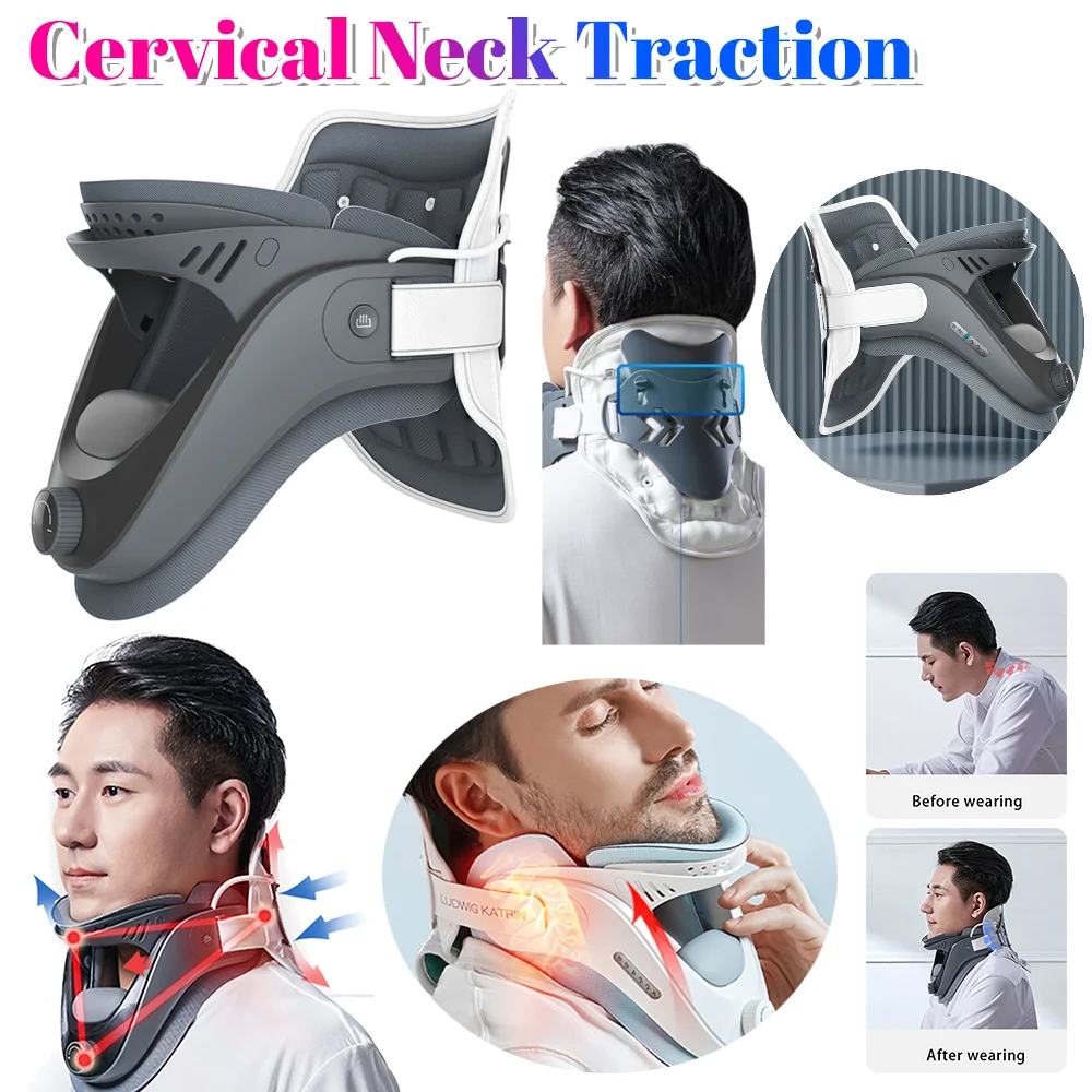

Cervical Traction Device Neck Brace Adjustable Posture Corrector Cervical Collar Neck Braces Support Stretcher Spine Protector