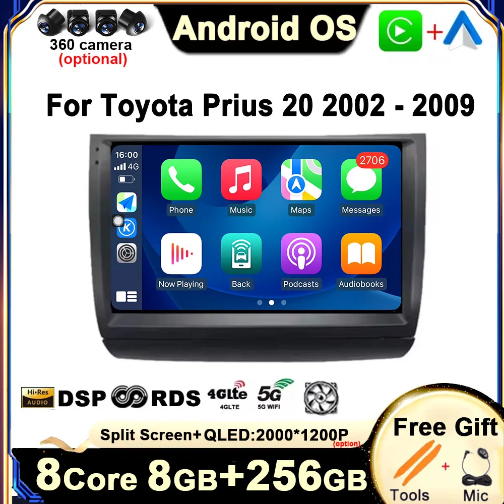 

for Toyota Prius 20 2002 2003 2004 2005 - 2009 Android 14 GPS Navi Touch Screen Car Play 4G BT WIFI Car Multimedia Radio Player