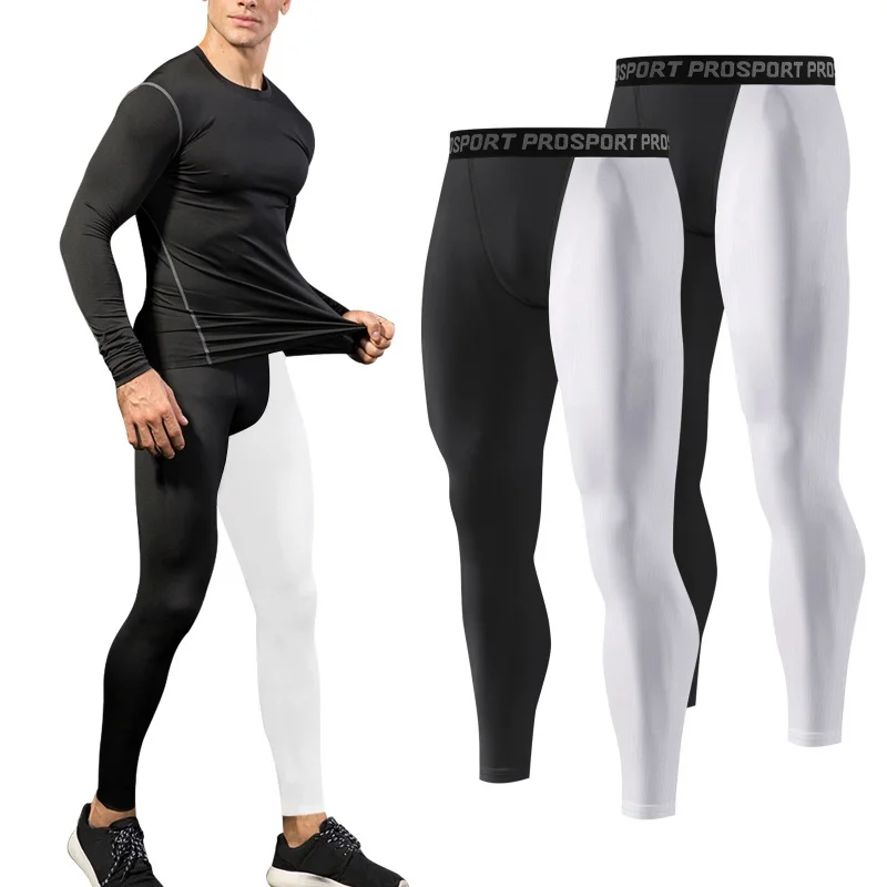 Men's Basketball Tights Men's Tights Hygroscopic and sweat releasing Men's 7-inch pants Black and white stitching