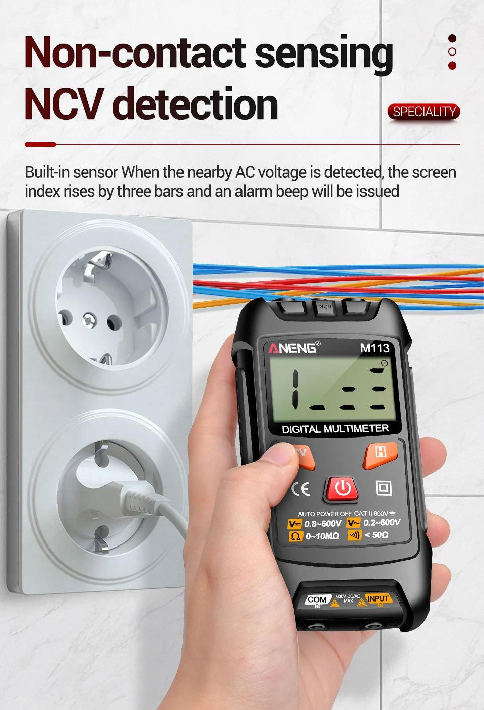 ANENG M113 Inteligent Multimeter 1999 Count Digital AC/DC Voltage Meter Ohm NCV Measuring Mini Instruments Electricity Test Tool