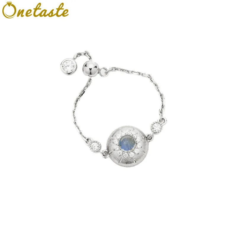 

Стерлингового Серебра 925, матовый круглый лунный камень, цепочка с кубическим цирконием, эффектные кольца, женское модное персонализированное кольцо, подарок любви