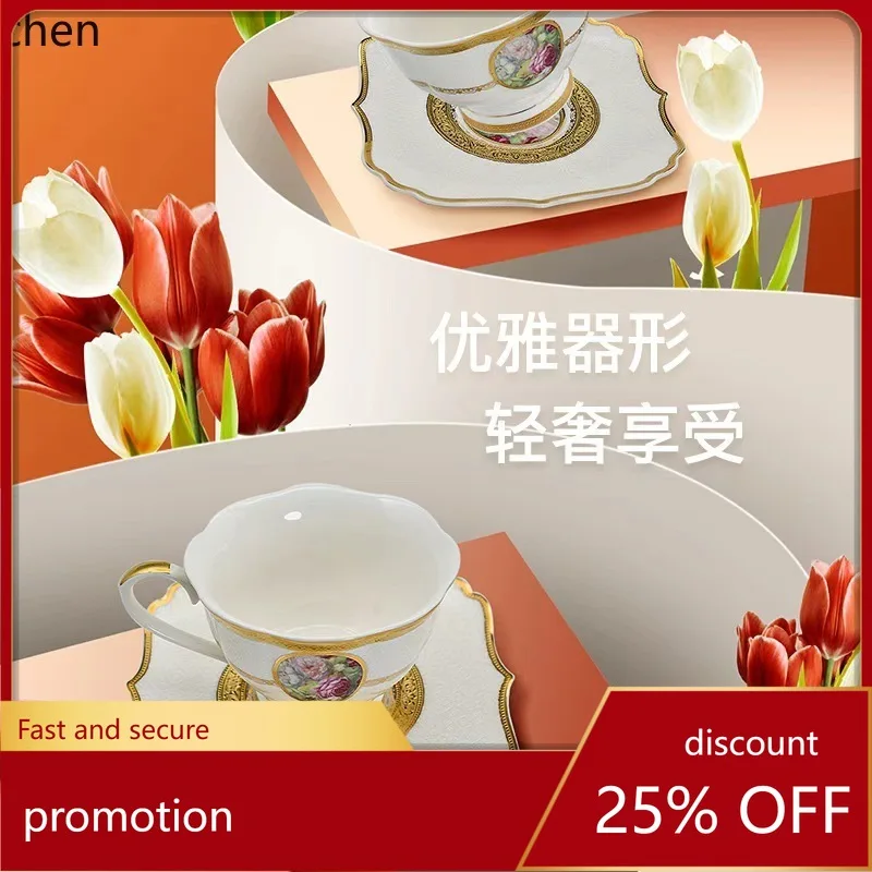 

ZML Exquisite Ceramic Coffee Set Fashionable Cup and Saucer Set Gift Gold-Edged Coffee Cup