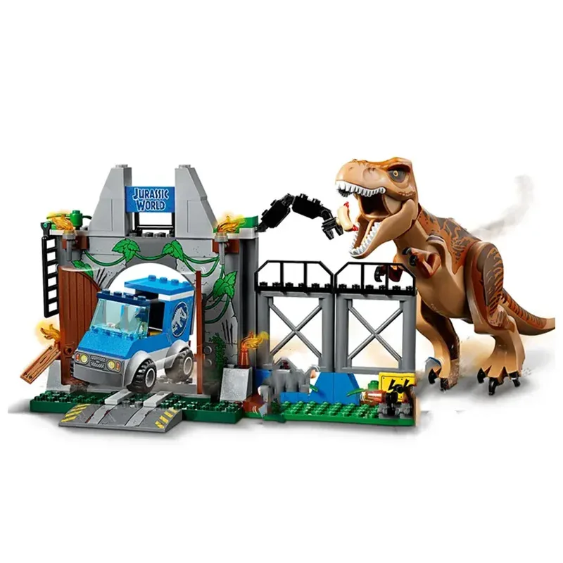 Conjuntos moc compatíveis série dinossauro blocos de construção t. rex breakout indominus rex presentes do feriado das crianças montagem brinquedos 10758