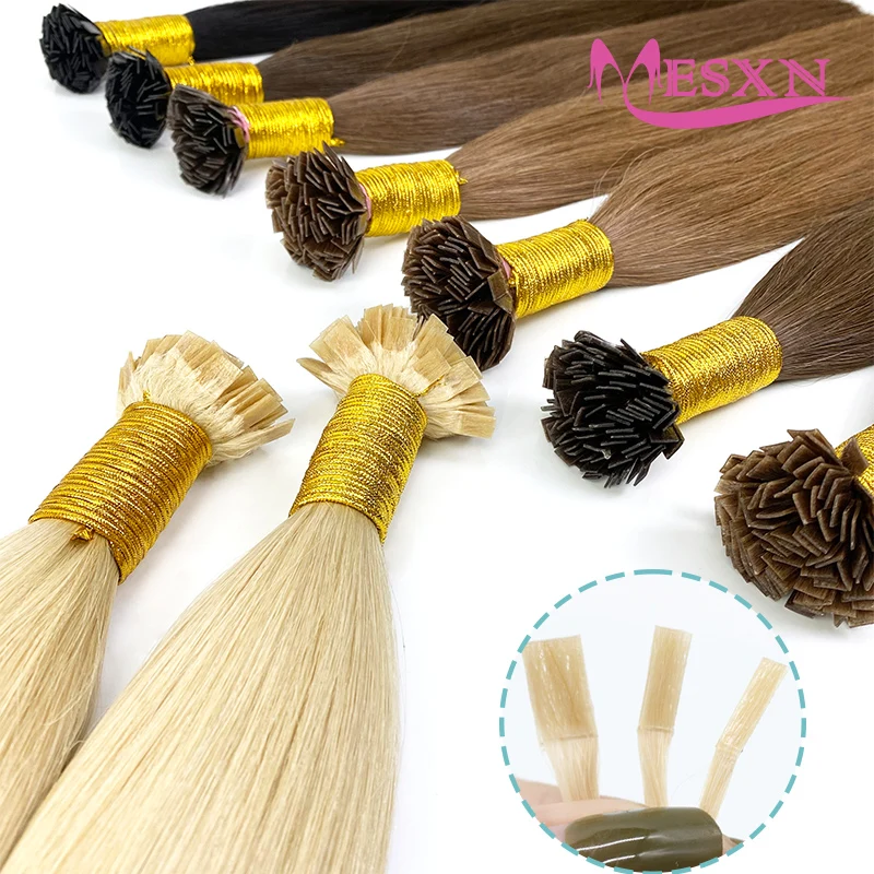 MESXN Straight Flat Tip Hair Extensions Natural Real Human Fusion Hair Extensions  Brown Blonde Color 16-24inch 1g/Strand