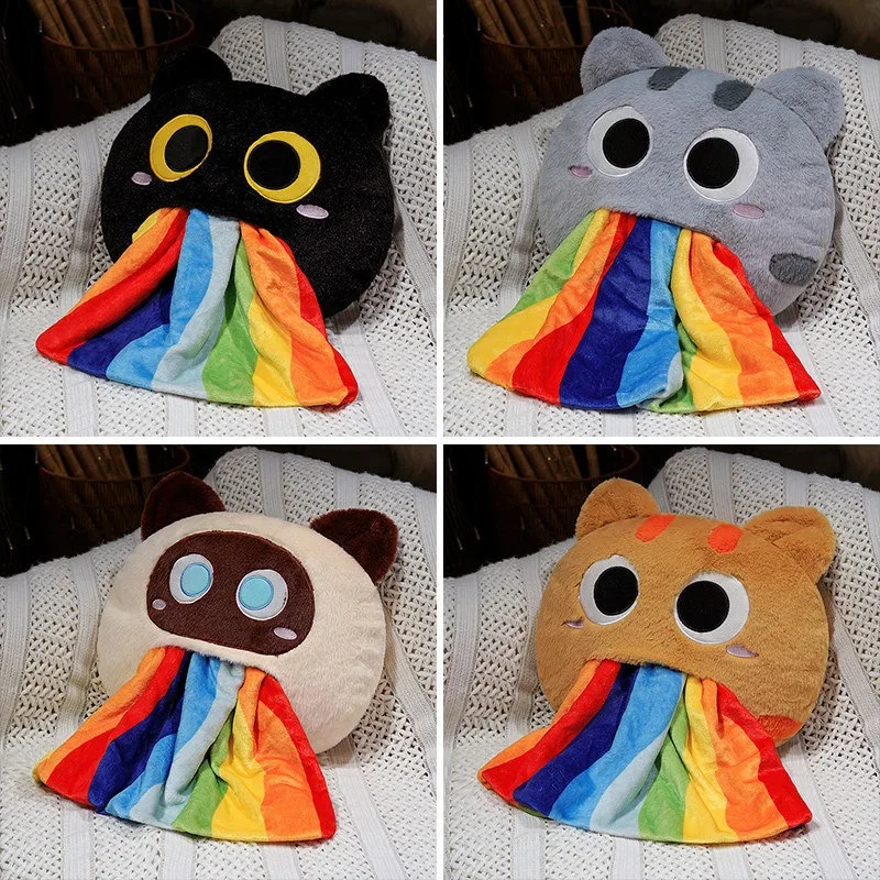 2-in-1 Pillow Sleeping Blanket Mouth Cat Rainbow Cushion Blanket Plush Home Textile Warm Air Conditioning Blanket Pillow Shome