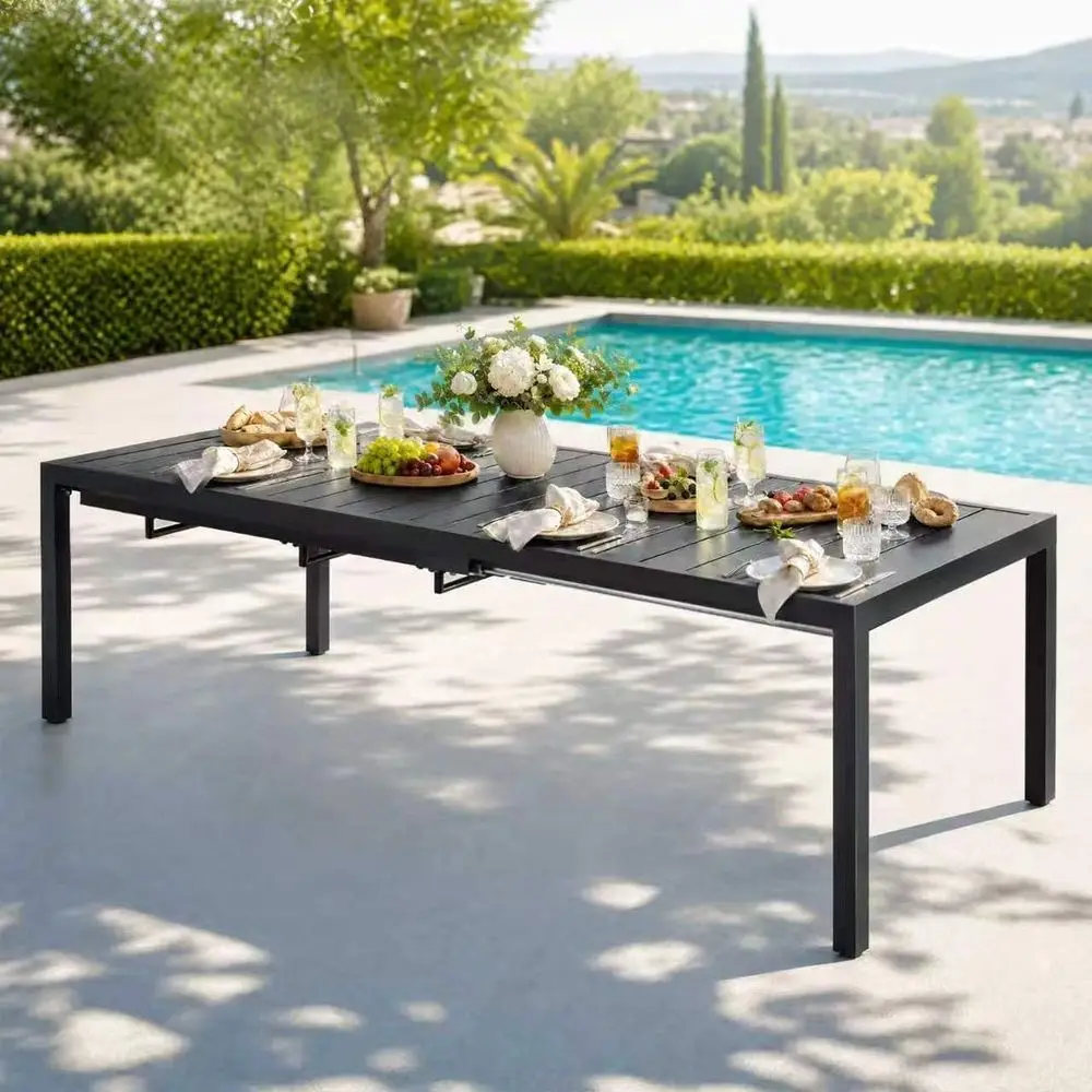 

Expandable Outdoor Patio Dining Table, 78.8 Long, Seats 4-8, 500lbs Capacity, Durable Black Metal