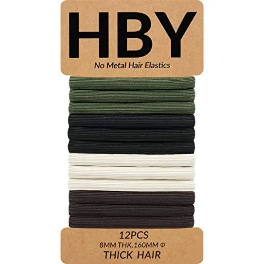 

Women's Hair Ties for Thick or Curly Hair. No Slip Seaml Ponytail Holders Sports Thick Hair Ties Urban Oasis 8MM 12 Pcs