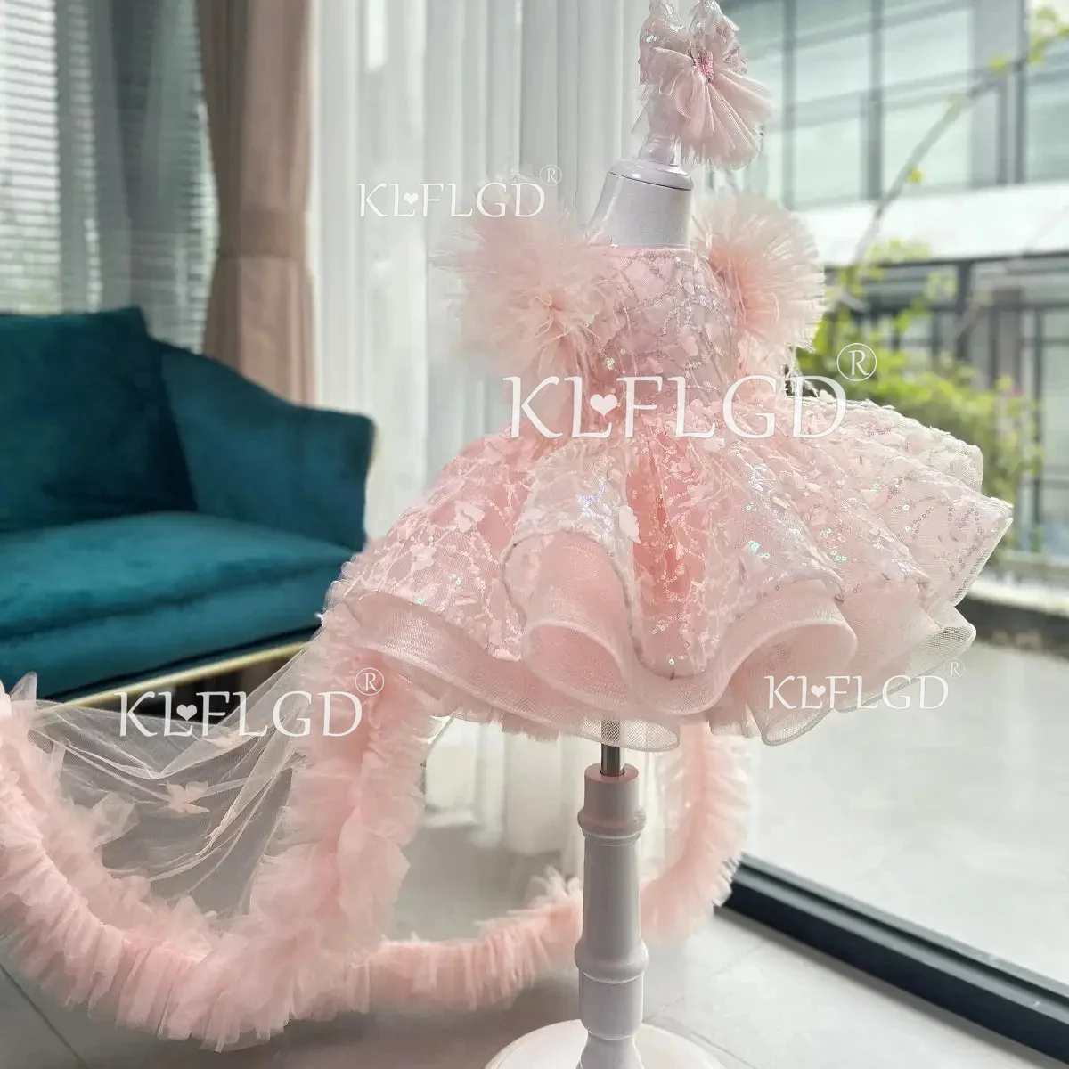 Toddler Baby Girl Birthday Party Dress Elegant Girl Lace Sequin Tail Dress Flower Child Wedding Dress 0-6 Years Old Clothing