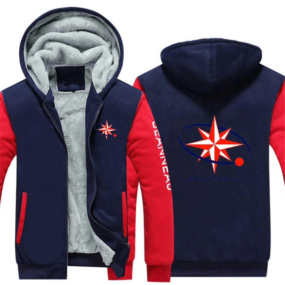 2024 Autumn Winter Men Jeanneau Logo Print Outdoor Popular Long Sleeve Thickened Hoodies Sports Cold Prevention Warm Hooded Coat - Image 3