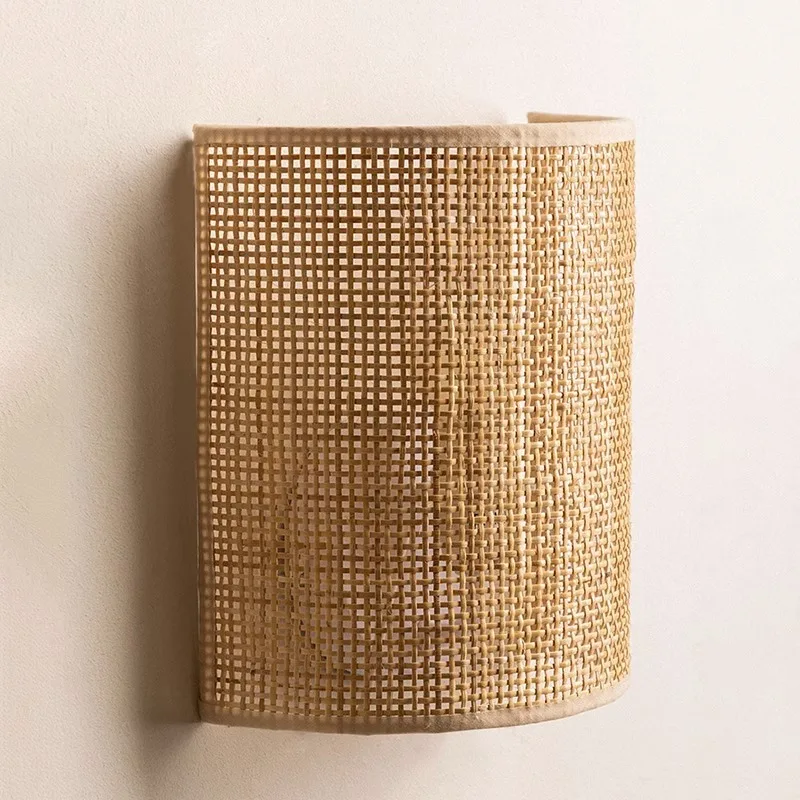 

Log wind rattan art bedroom bedside wall lamp Japanese wabi sandy wind hand-woven homestay entrance aisle wall lamp