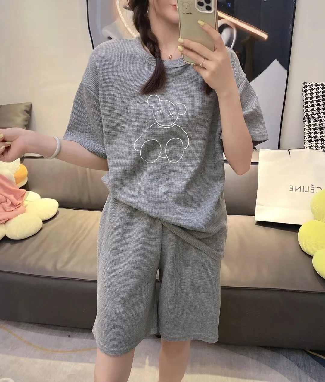 2022 Spring/summer new loose Korean fashion embroidery two-piece set for women