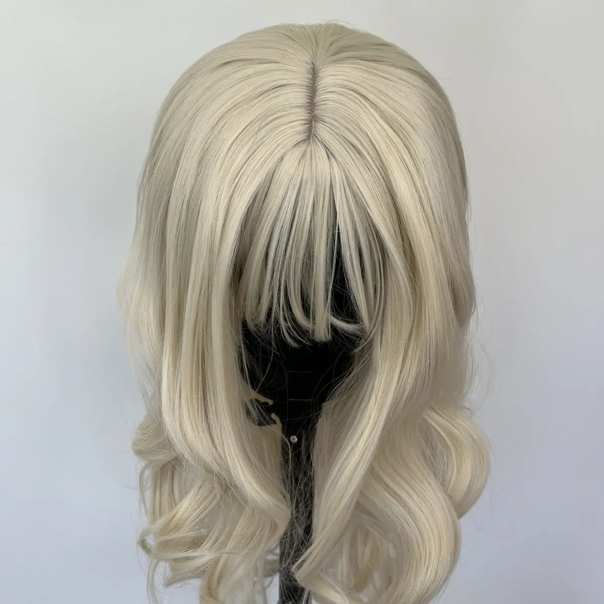 Soft Heat Resistant Hair Dress Up Wig With Bangs Platinum blonde Long Wavy