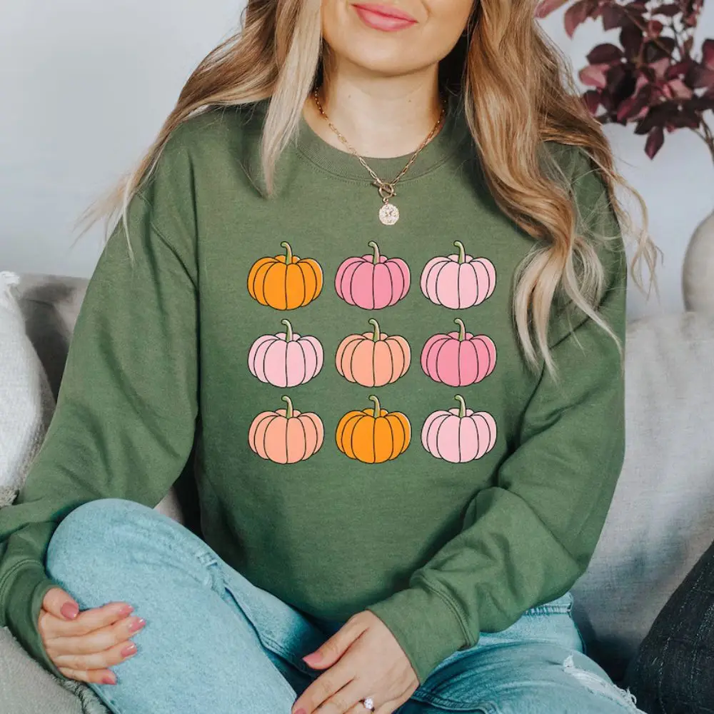 Fall Halloween Sweatshirt Pumpkin Cotton O Neck Casual Pullover Halloween Clothes Women Autumn Harvest Hoodie Thanksgiving Gift