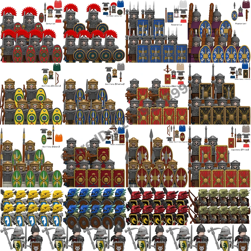Bloques de construcción de orco Medieval, Castillo de la Legión Romana, dragón, caballero, soldado, Lobo, Clan, Guerrero, ladrillos de infantería griega, juguetes para niños