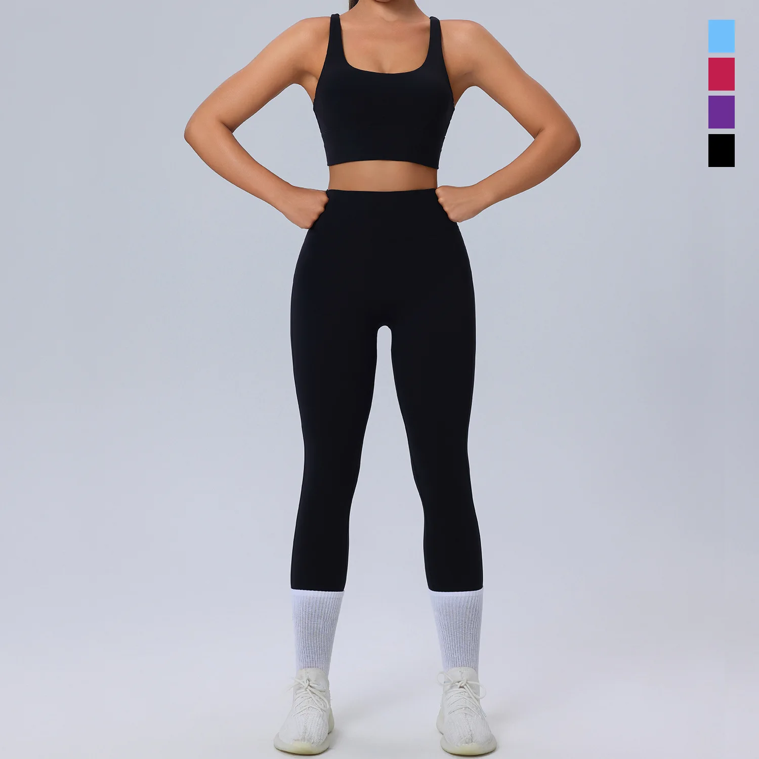 Women's 2 Piece Sports Set - High Waist Booty-Lifting Leggings with Back Pocket & Sports Bra Yoga/Gym/Running Workout Outfit