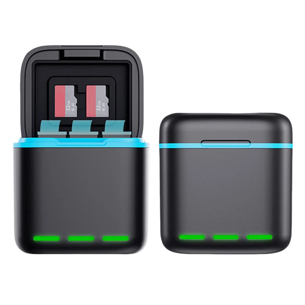 Caricabatteria a 3 canali caricabatteria stazione 2 Slot SD batterie custodia per accessori per fotocamere Go Pro Hero 12/11/10/9
