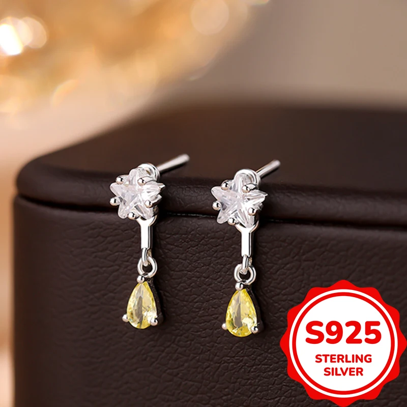 

s925Five-pointed star tassel water drop earrings for women fashion niche design light luxury elegant ear accessories