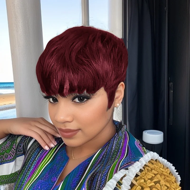 짧은 레이어드 픽시컷 인모 가발 앞머리 포함 블랙 브라운 99j 색상