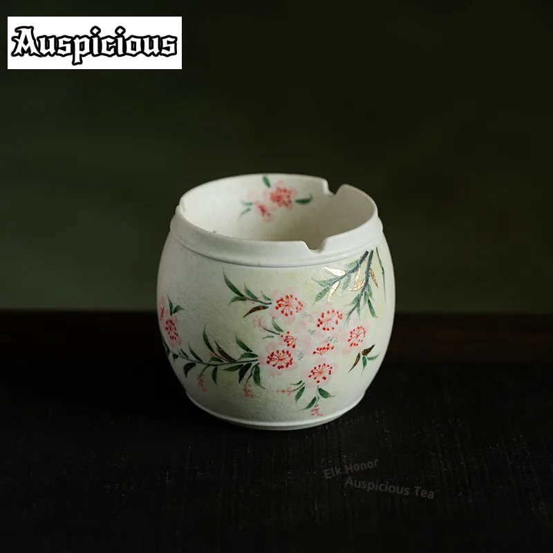 340ml Rock Ore White Hand-painted Peach Blossom Jianshui Tea Wash Bowl Tea Residue Bucket Chaxi Accessories Collection Ornaments