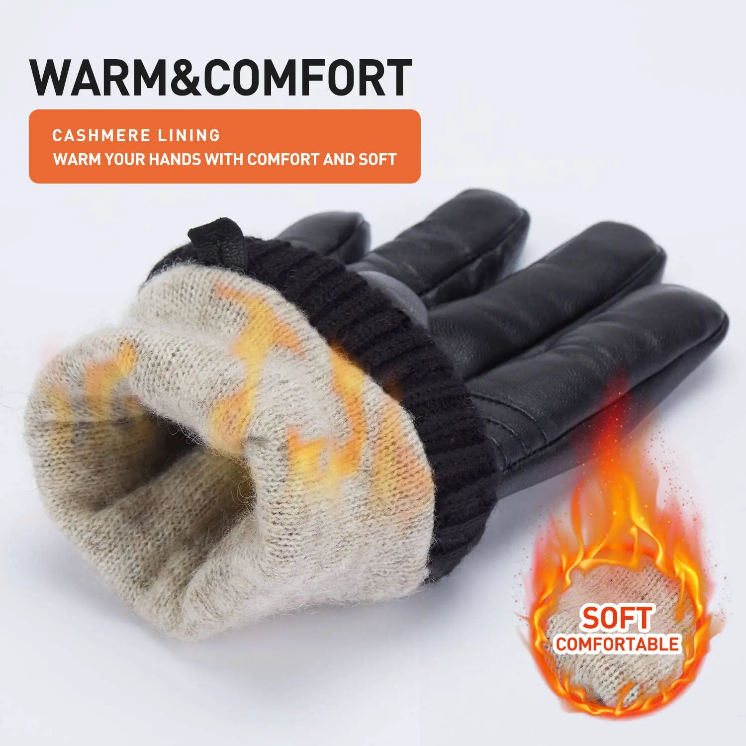 Winter Warm Genuine Sheepskin Leather Gloves For Men Thermal FleeceTouchscreen Texting Cashmere Lined Driving Motorcycle Gloves