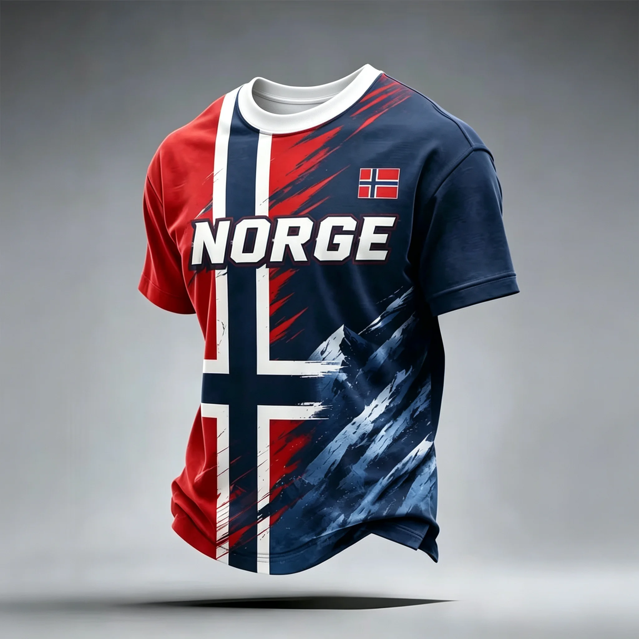 Nordic Snow‑Mountain Norway Flag Short‑Sleeve Fan Jersey For Stadium Cheer & Daily Leisure Trendy Multi‑Color Soccer Apparel